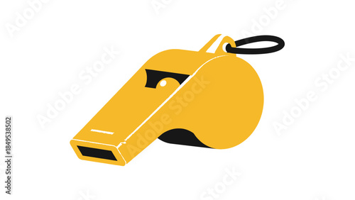 Bright Yellow Sports Whistle on Isolated White Background
