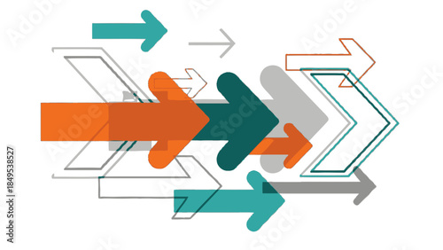 Dynamic Multi-Colored Arrows Indicating Direction and Progress on Isolated White Background