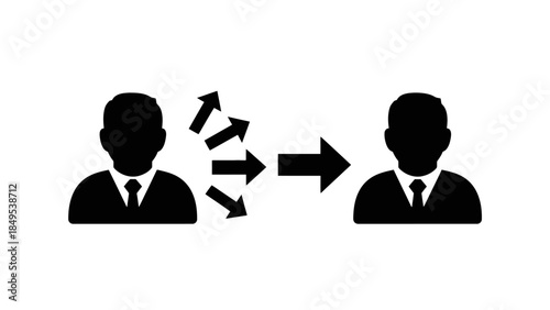 A professional set of vector icons featuring business people silhouettes and communication symbols like office support and customer service heads for social work design