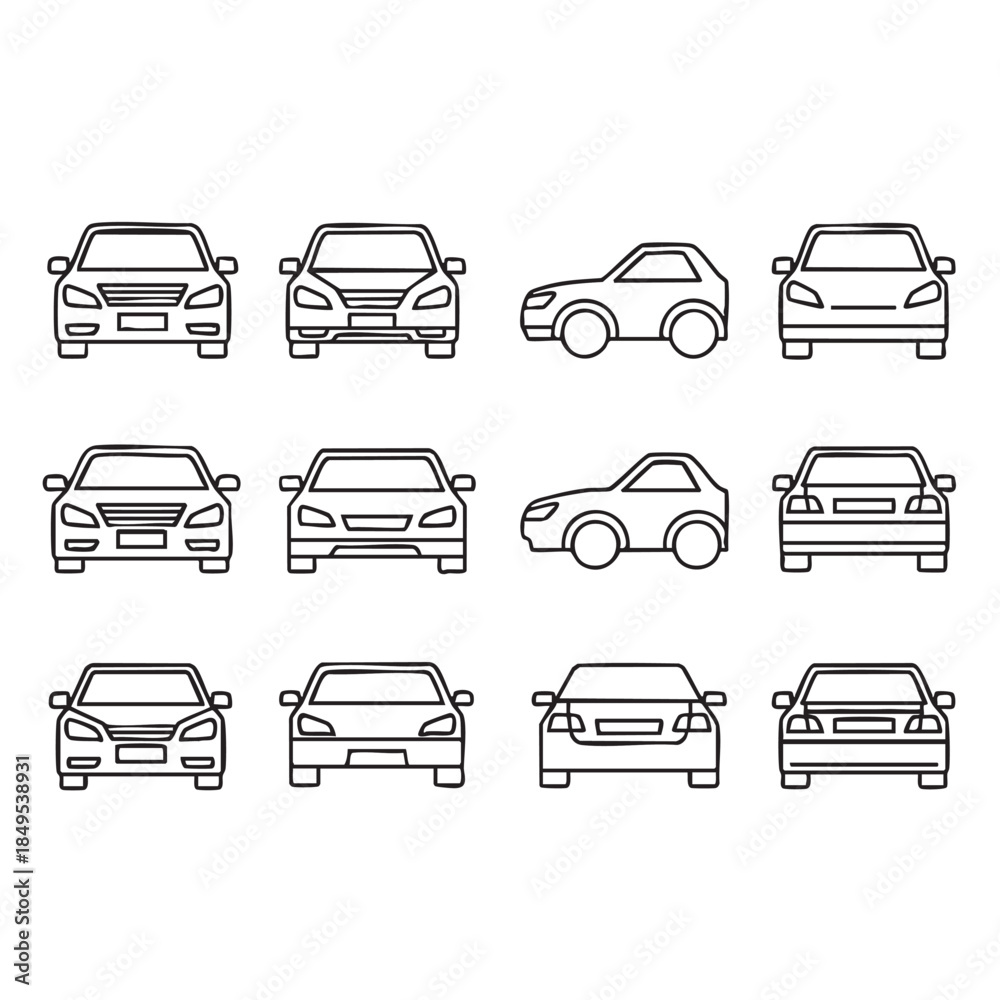 Obraz premium Collection of Line Art Car Icons on Transparent Background