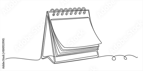 Continuous line drawing of a spiral-bound desk calendar for planning and scheduling Vector, illustration