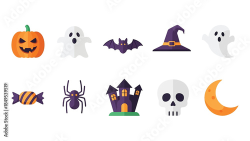 Halloween Items 2D Flat Vector Icon Set