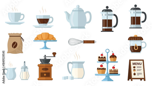 Coffee Shop Items Flat 2D Vector Icon Set