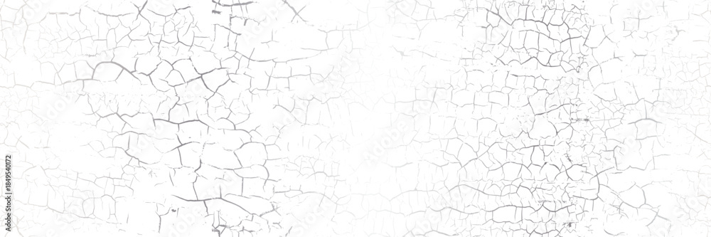 Naklejka premium Grey gradient crackle texture as a seamless overlay pattern on white bg. Crackled cake glaze. Realistic kintsugi art bg. Old, dried, dirt or ground surface. Vector illustration.