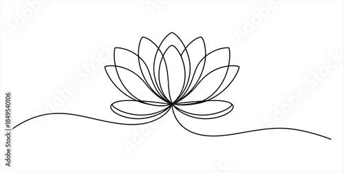 Continuous line drawing of a lotus flower, symbolizing purity and growth Vector, illustration