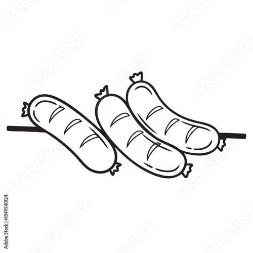 Illustration of grilled sausages on skewer for barbecue or snack