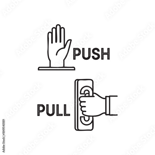 Instructional Sign Showing Hand Push and Pull Actions for Doors