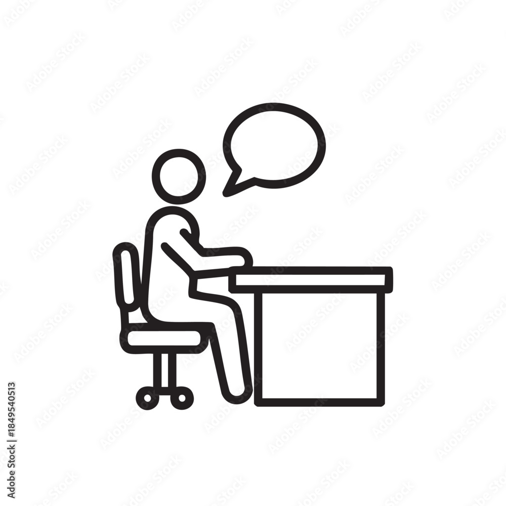 Fototapeta premium Minimalistic outline of a person sitting at a desk engaged in conversation or thought