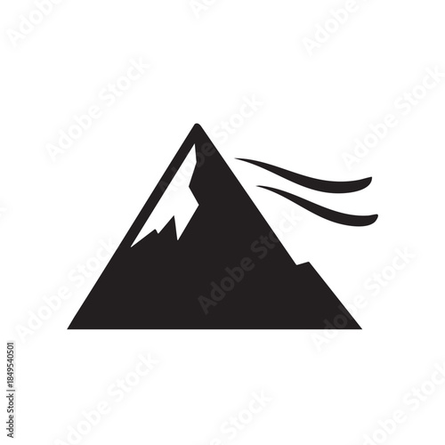 Mountain Peak with Wisps of Wind in a Minimalist Illustration