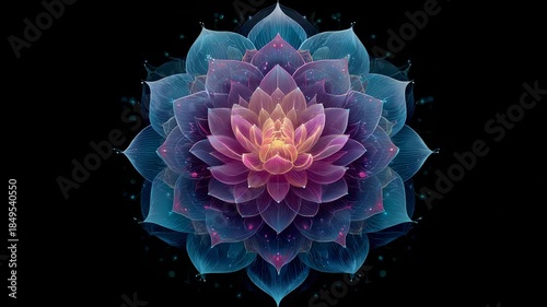 Intricate Fractal Floral Pattern: Vibrant Purple and Blue Abstract Blossom Design, Detailed Macro Photography for Digital Art and Backgrounds.