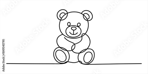 A cute teddy bear drawn with a single continuous line Vector, illustration