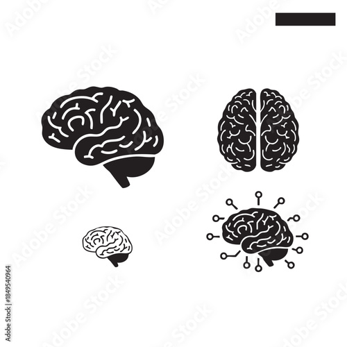 Set of Brain Icons Illustrating Intelligence Technology and Innovation on Transparent Background