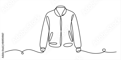 Simple bomber jacket drawn with a single continuous line Vector, illustration