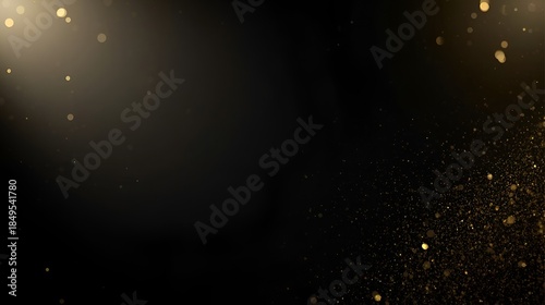 Elegant Dark Background with Golden Bokeh Lights and Shimmering Magic Dust for Festive Design