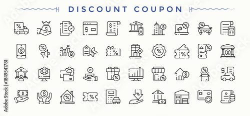 Discount icon set. Included gift, shop, discount coupon, shopping, commerce and more. Gift line icon set. Editable stroke collections.