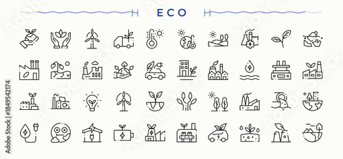 Eco Life simple icon set. Eco icons for website. Outline symbol collection. Tree line icon set. Editable stroke. Vector illustration.