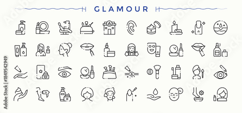 Glamour icon set. Aesthetics trendy minimal icons. Minimalist icons collection. Makeup icon. Signs for web and mobile app.