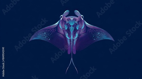 Wallpaper Mural Digital illustration of a manta ray from a top-down perspective, showcasing intricate linework in cool tones Torontodigital.ca