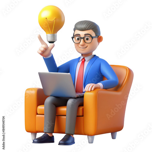 3d Businessman with idea lightbulb isolated isolated on transparent background
