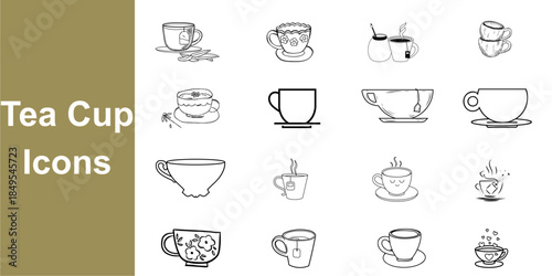 Cozy Tea and Coffee Time Icon Collection: Hand-Drawn Minimalist Line Art