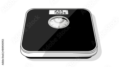 Digital weight scale with measuring tape on white background technology device icon