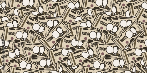 一万円札のシームレス背景画像。新一万円札。紙幣。
