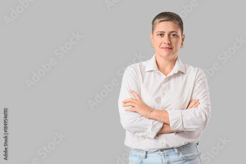 Young woman with short hair...