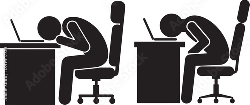 Silhouette of burnout at desk with laptop work stress