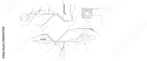 Vectors Abstract connecting lines and dots. AIsolated abstract digital AI chip or semiconductor with circuit board wires and electronics components.