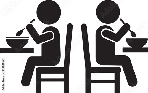 Silhouette of two people eat food at table social distancing