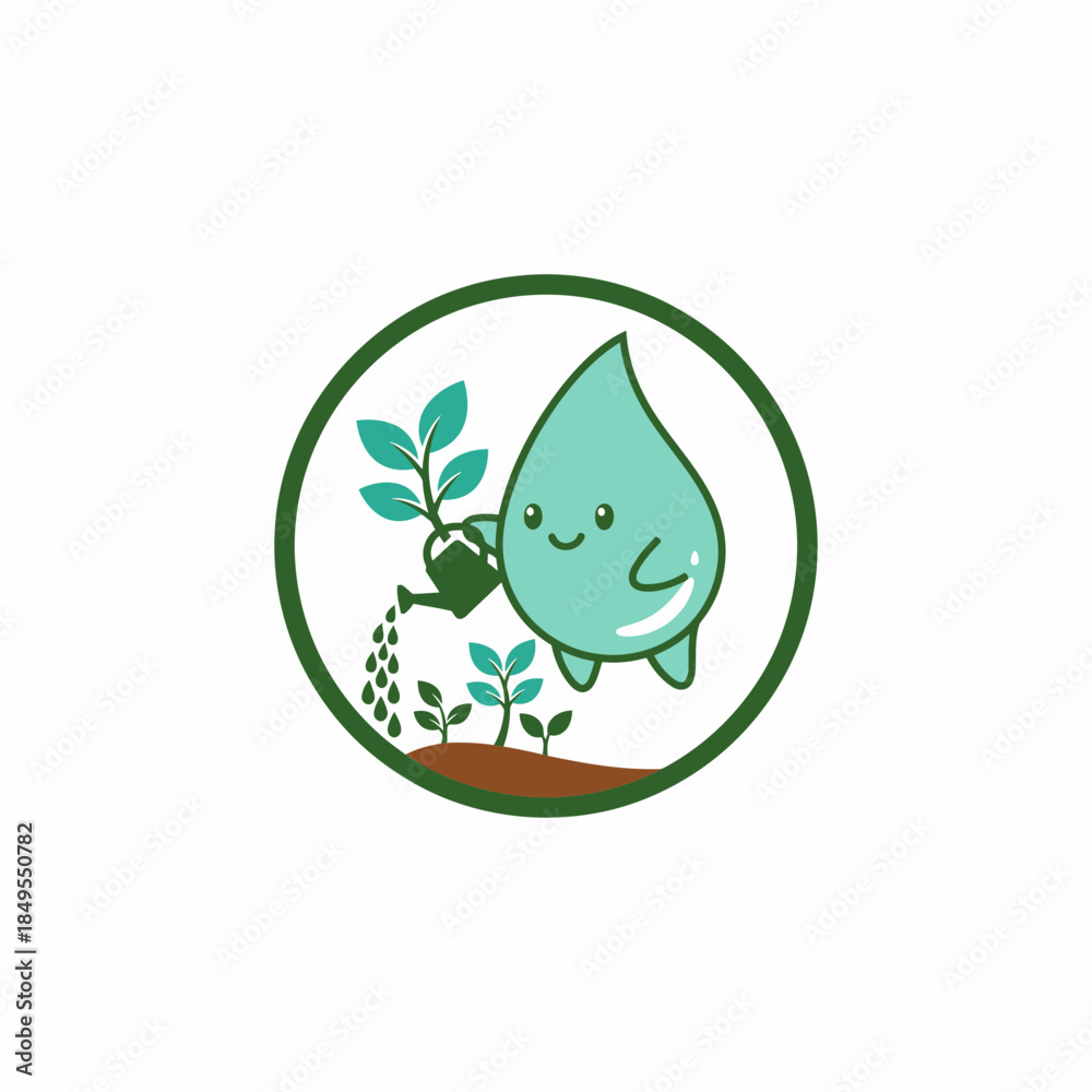 Obraz premium Watering plant, happy drop Vector