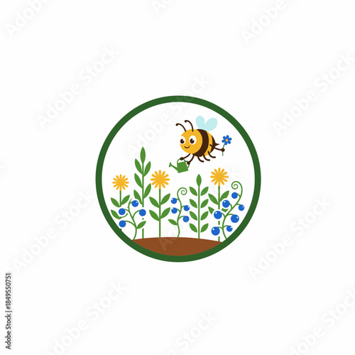 Bee pollinating flowers in garden Vector