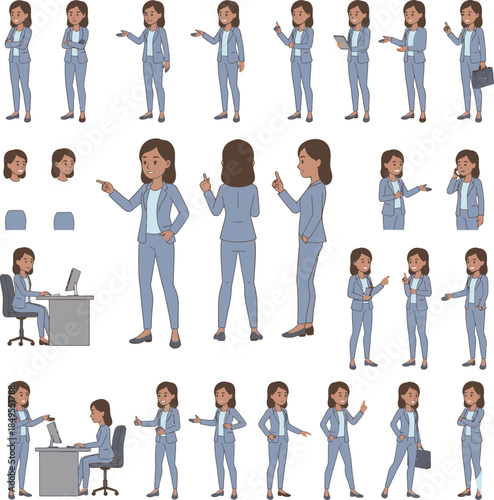 Professional Businesswoman Character Set: Various Poses and Actions for Corporate Presentations