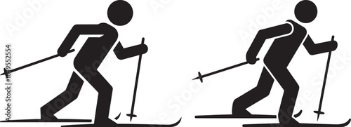 Skier silhouette using ski poles in cross country skiing