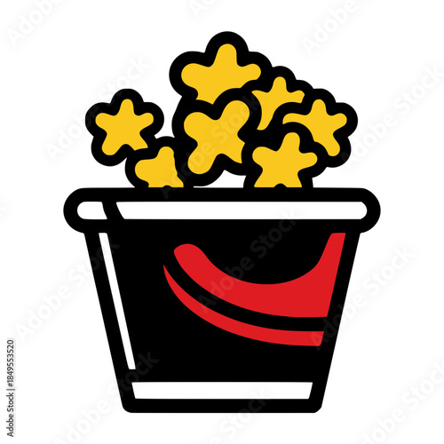 Modern Popcorn Bucket Filled with Yellow Star Popcorn and Soda Wave