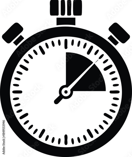 Black and White Stopwatch Icon with Shaded Interval, silhouette, illustration, vector