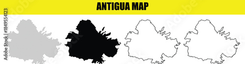 Antigua Map Vector Collection with Outline, Silhouette, and Shaded Variations