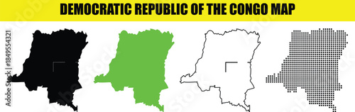 Democratic Republic of Congo Vector Map Set in Black, Green, Grey, and Outline Styles