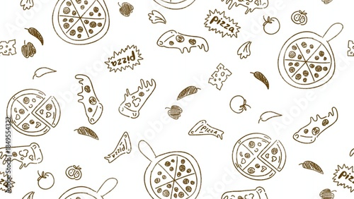 Seamless pattern illustration of a pizza elements minimalist hand drawn