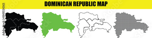 Dominican Republic Map Vector Set with Outline, Solid, and Administrative Divisions