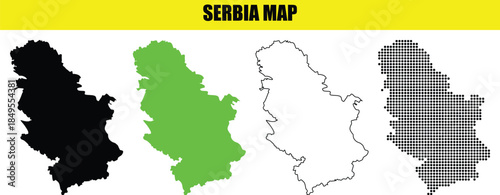 Serbia Map Vector Set with Outline and Filled Shapes in Various Colors