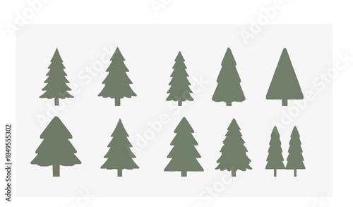 Minimal 3D pine fir and spruce tree cutout vector illustration set