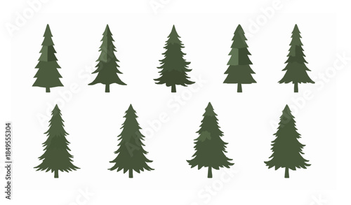 3D jungle fir spruce and pine tree cutout shapes vector render set