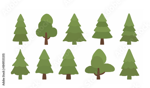 Stylized 3D evergreen jungle tree shapes fir spruce pine vector set