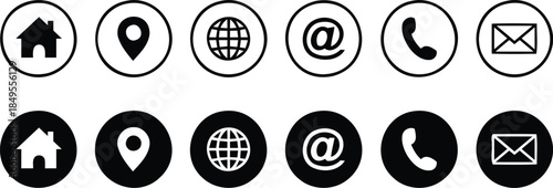 Contact Icons: A series of essential contact icons, meticulously crafted in a clean and minimalistic design, representing a convenient communication hub for businesses.