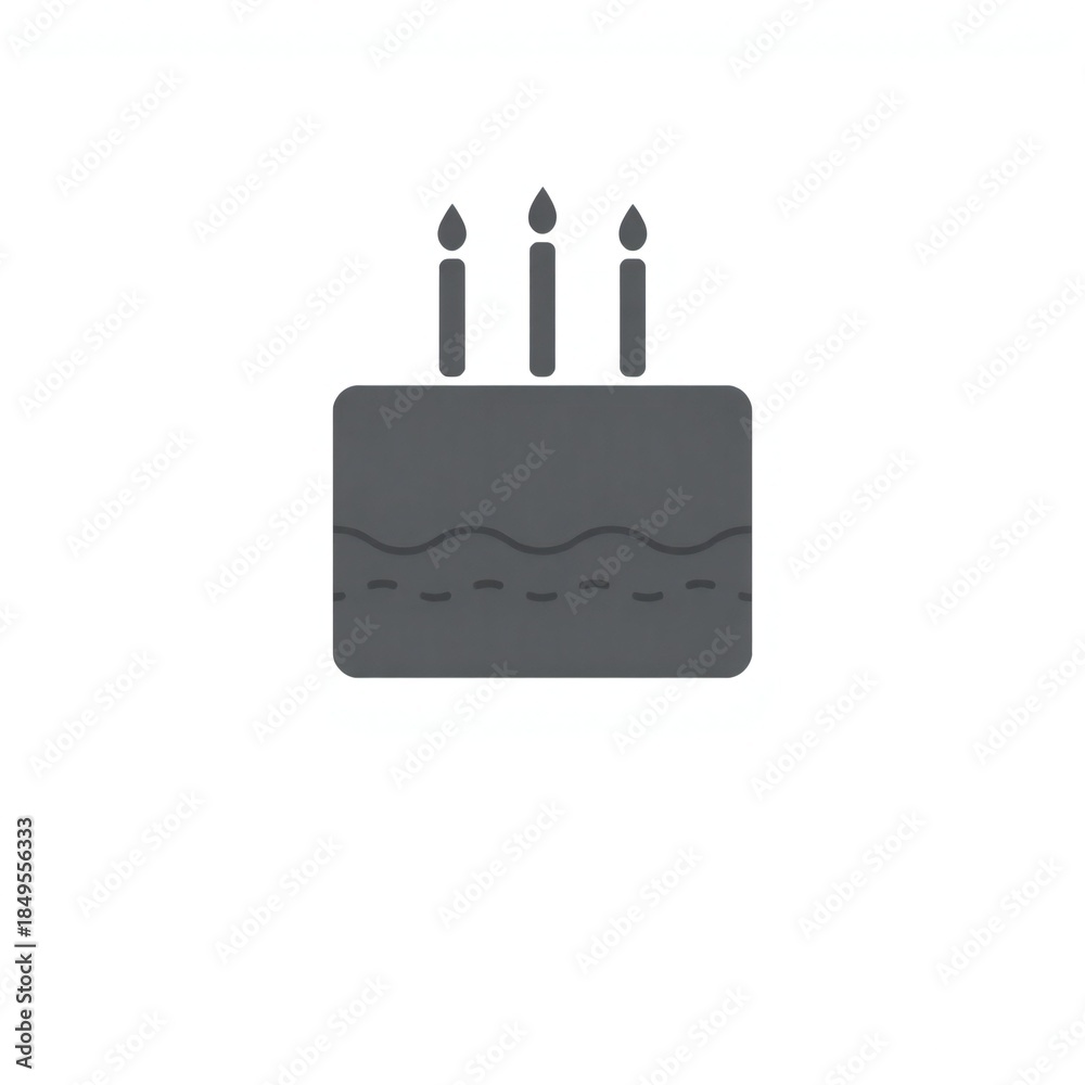 Obraz premium Simple gray icon of a birthday cake with three candles