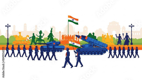 Indian Army Day Parade Military Strength and National Pride Celebration with Tanks and Soldiers Marching