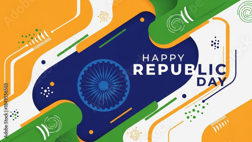 Vibrant India Republic Day Celebration Background with Patriotic Colors and Wheel Emblem Design Elements