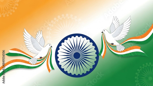 Indian Independence Day Celebration with Doves and National Flag Colors Symbolizing Peace and Freedom
