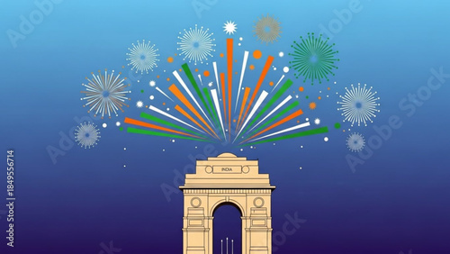 India Gate Monument with Fireworks Display on Republic Day Celebration in New Delhi, India